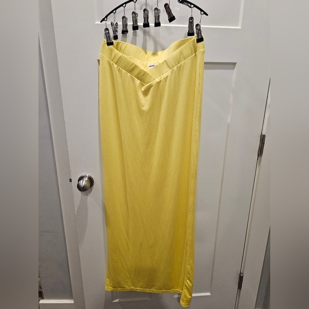 Superdown Raquel Maxi Skirt Yellow Jersey Surplice Back Slit Pull On Sz L